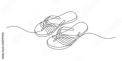 Cuadro en lienzo Simple line art drawing of a pair of beach flip flop sandals