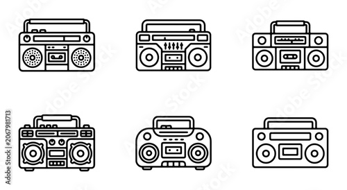 Quadro em tela Retro Boombox Icons Set, Vintage Portable Radio Vector Graphics, 1980s Cassette