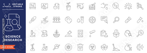 Tableau sur toile Science Research Icons Set with Laboratory Experiment Biotechnology Chemistry Biology Physics Analysis Innovation Testing Scientific Discovery