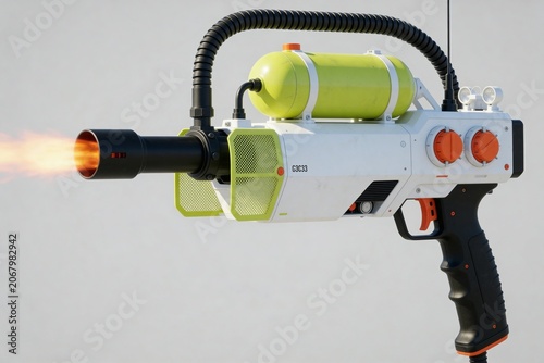 Modern futuristic cyberpunk technology illustrations in 3D render style, with white, green, and orange accents on a light gray background