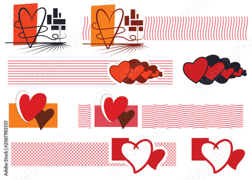 Romantic vintage heart design elements set.
