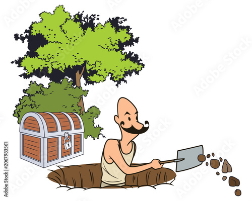 Secretive man burying a treasure chest.
