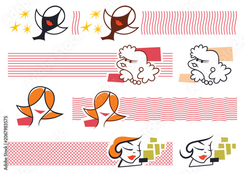 Elegant vintage women graphic elements set.