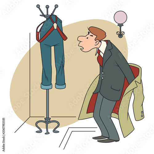Surprised man noticing someone else's pants.