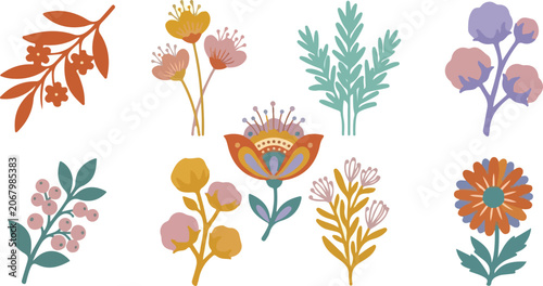 Vintage Floral Clipart Bundle, Wildflower Vector Collection, Botanical Flower Illustrations, Daisy Tulip Bouquet SVG PNG