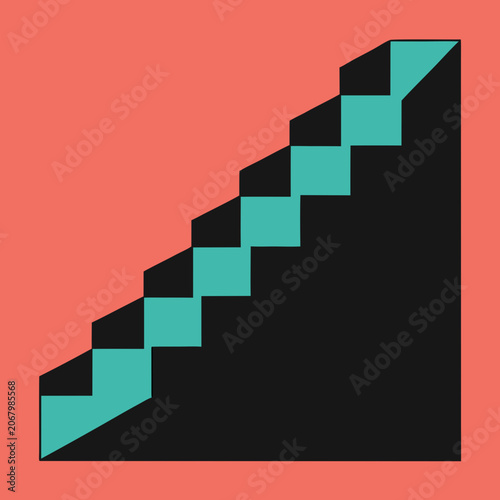 Fotografía Asymmetrical geometric stairway abstract black and teal abstract asymmetrical st