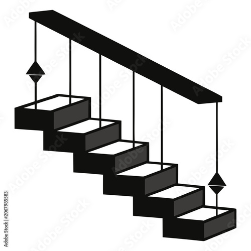 Black floating stairway with suspended steps and archway black floating stairs abstract stairs