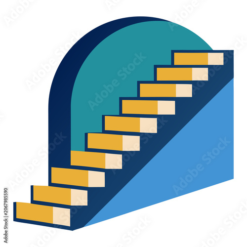 Wall stair with curved transition steps, gradient blue background, wall stairs curved steps