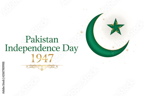 An artistic illustration featuring a symbolic crescent moon and a star meticulously crafted from various shades of green leaves with the historical date 14 August 1947 prominently displayed underneath