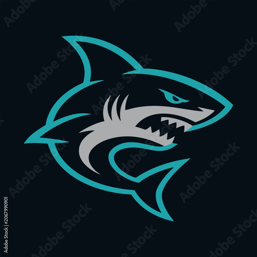 Aggressive shark mascot logo design for esports gaming team or sports club branding