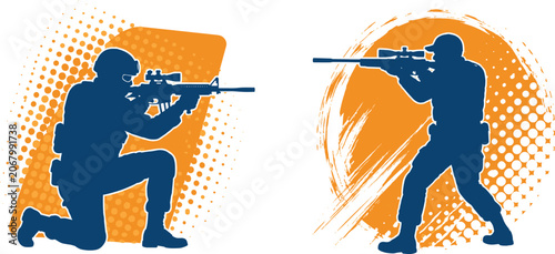 Tactical Sniper Silhouette Vector Set with Military Marksman Action Poses