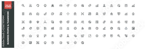 Collection of professional business people and teamwork thin line vector icon set