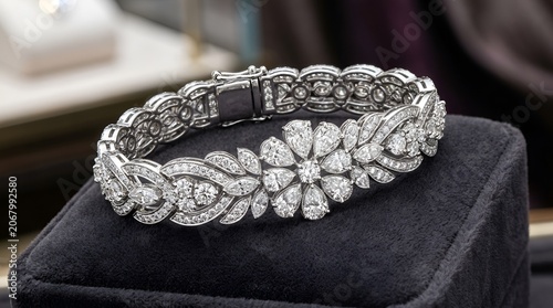 Exquisite diamond floral bracelet sparkle luxury fine jewelry on velvet display