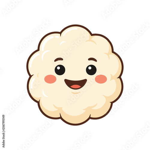 Schilderij op canvas Cute fluffy white cloud character with a happy smiling face and rosy cheeks isol
