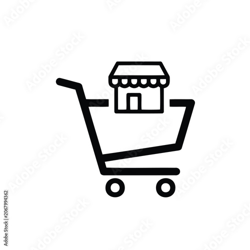 Shopping Cart Icon with Storefront for E-commerce and Retail