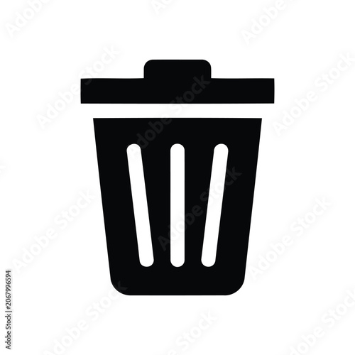 Simple Black Trash Can Icon Symbolizing Disposal and Waste Management