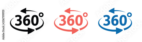 Foto 360 degree icons vector illustration with circular arrow rotation, full angle vi