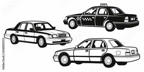 Valokuva Black and white of three taxi cabs in silhouette vehicle