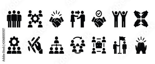 Fotografía Business teamwork icon vector set featuring collaboration, partnership, cooperat