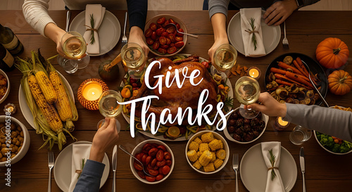 Family Thanksgiving dinner gathering around the table with wine