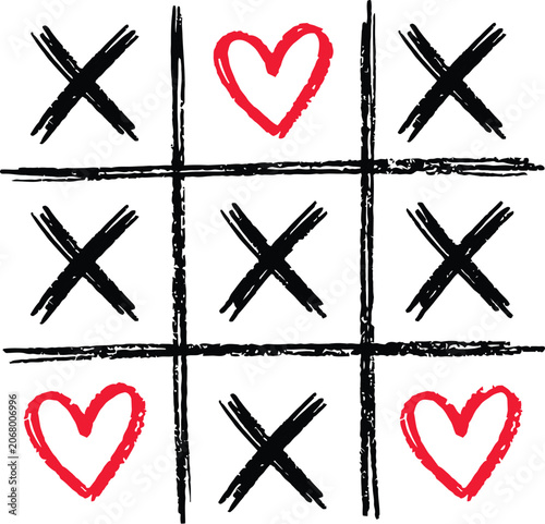 Love Wins Tic Tac Toe Game with Heart Symbols