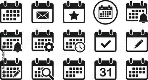 black calendar icons for organization and scheduling