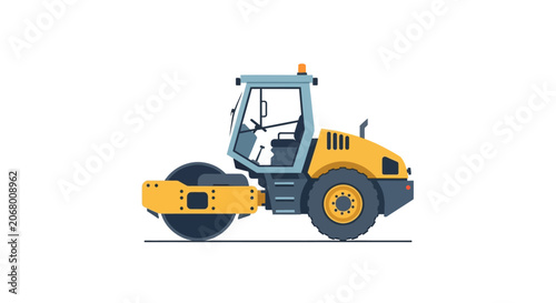 Obraz na plátně Yellow road roller construction equipment illustration isolated on white