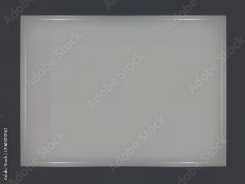 A blank gray rectangle with a thin white border on a dark background