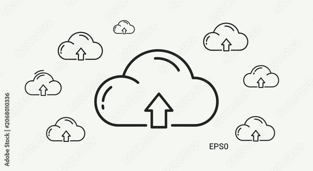 Obraz premium Cloud Upload Icon Set for Data Transfer and Cloud Computing