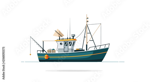Fotografie Classic Commercial Fishing Boat Isolated Flat Vector Illustration