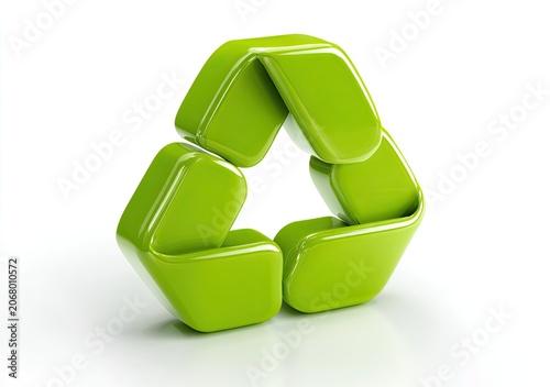 Green Recycling Symbol Made of Glossy Plastic Material.