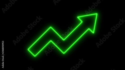 Glowing green arrow increasing trend neon sign on black background growth symbol upward arrow