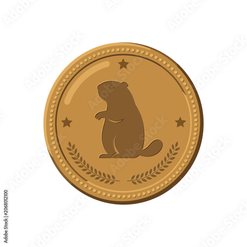 Fotografie Bronze commemorative coin featuring a groundhog silhouette surrounded by stars a