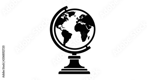 Foto Black silhouette of a terrestrial globe on a stand with visible grid lines, representing Earth's geography, isolated white background