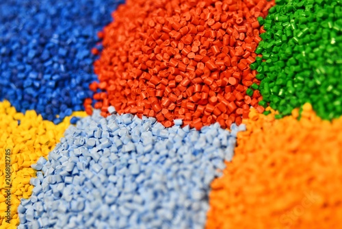 Colourful plastic polymer granules