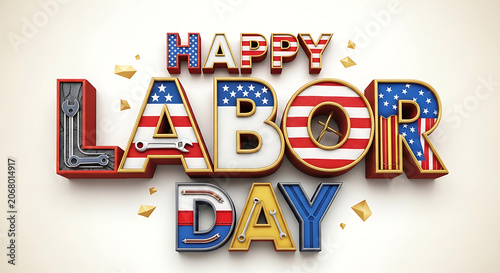 Patriotic Labor Day Greeting Card Design with American Flag Theme