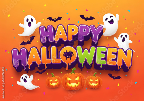 Vibrant Halloween Background with Pumpkins and Ghosts for Seasonal Designs