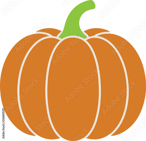 Orange Pumpkin with Green Stem Isolated on White
