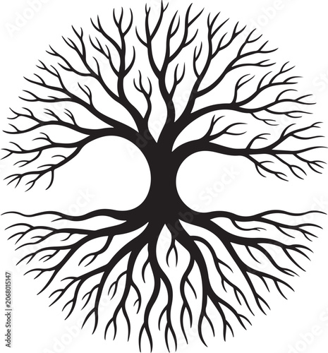 Black Bare Tree Silhouette on White Background