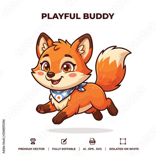 Playful orange fox with bandana