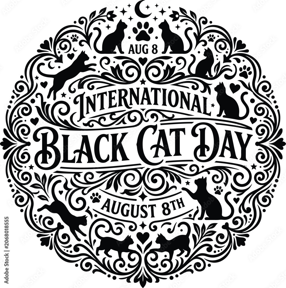 Fototapeta premium International black cat day august 8th graphic design feline celebration artwork