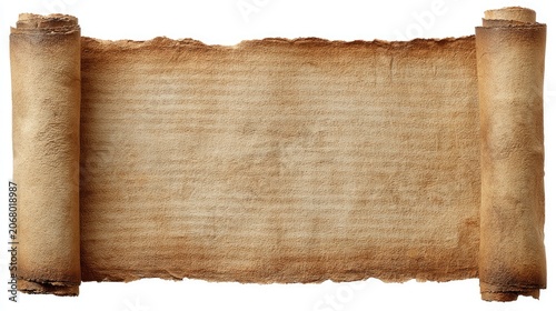Ancient Scroll with Faded Text and Rolled Edges.