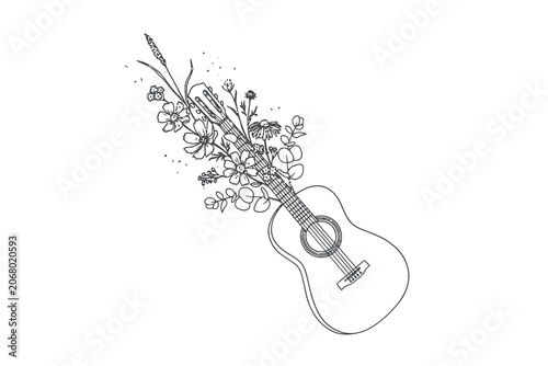 Wildflower Guitar Outline Art