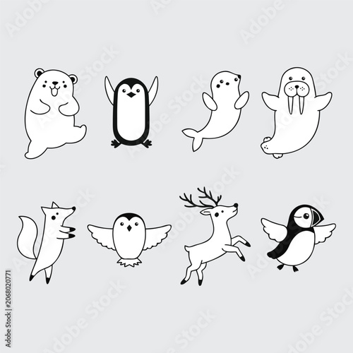 Animal Doodles Black And White Line Art Collection