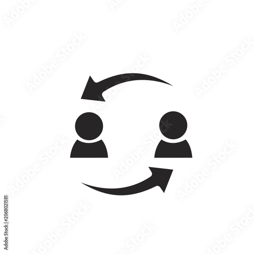 User switch icon vector symbol illustration, abstract human figures exchange places, concept of job transfer, personnel change, or peer-to-peer connection in business communication network