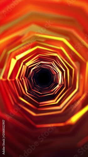 Abstract glowing tunnel with orange light shapes, futuristic motion design animation