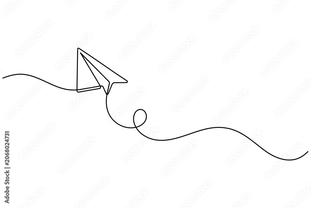 Obraz premium Paper Plane One Line Art Flying Path Minimalist Vector Illustration...