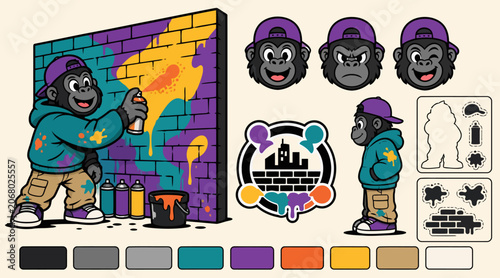 Canvas Print Cartoon Gorilla Painting Colorful Graffiti Wall Art.