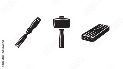 Chisel Hammer Wood Block Tools For Carpentry Construction Concepts