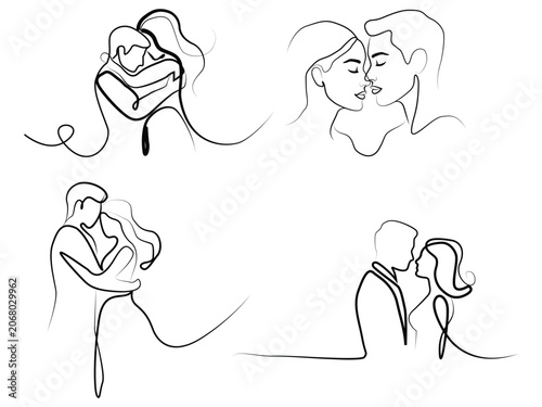 Romantic Couple Continuous Line Art Vector Collection Minimalist Love Illustration